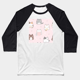 Kawaii Cute Cats Pattern Love Baseball T-Shirt